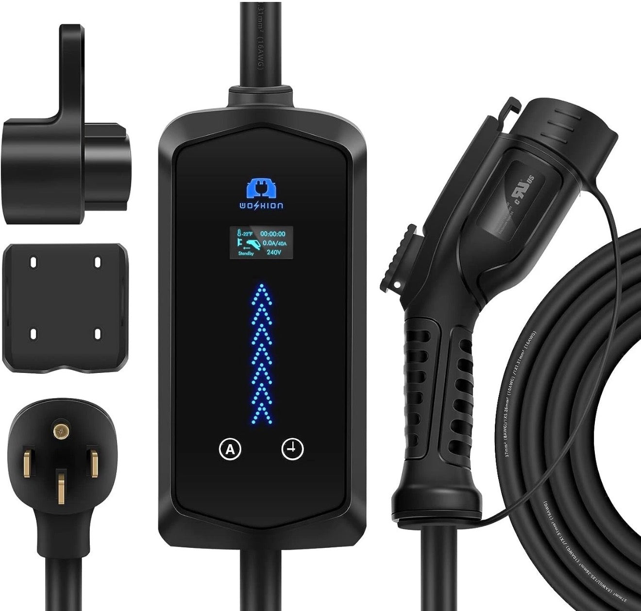 WOSHION Level 2 Portable EV Charger 40A, NEMA 14-50 Plug, 240V Fast Charging Station, Adjustable 16A-40A, 25FT Cable, IP66 Waterproof, Compatible with All J1772 EVs