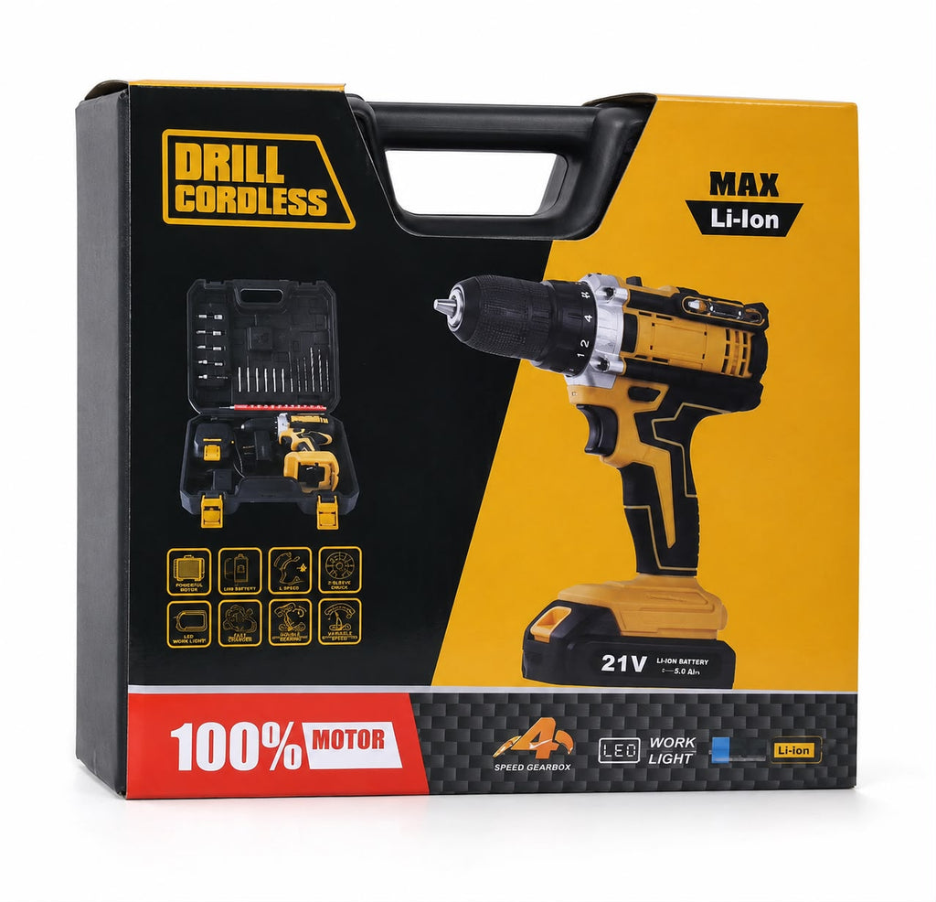 21V Cordless Drill Driver Kit Li-Ion Battery LED Light 4-Speed Tool Set