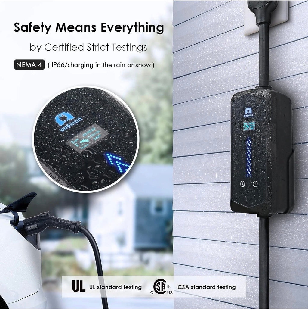 WOSHION Level 2 Portable EV Charger 40A, NEMA 14-50 Plug, 240V Fast Charging Station, Adjustable 16A-40A, 25FT Cable, IP66 Waterproof, Compatible with All J1772 EVs