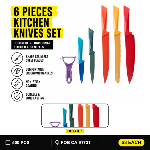 Colorful 6 Pieces Kitchen Knives Set