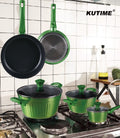5‑Piece Glossy Black‑Green Cookware Set