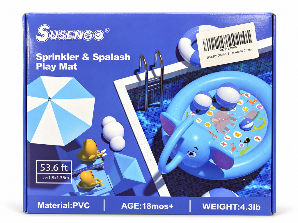 SUSENGO Sprinkler & Splash Play Mat – Elephant Design, 1.8 x 1.36 m