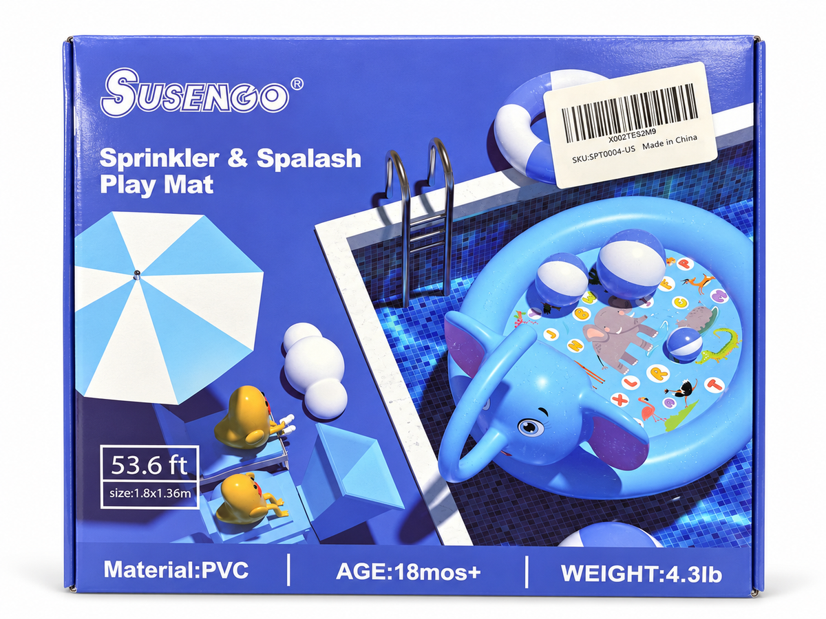 SUSENGO Sprinkler & Splash Play Mat – Elephant Design, 1.8 x 1.36 m