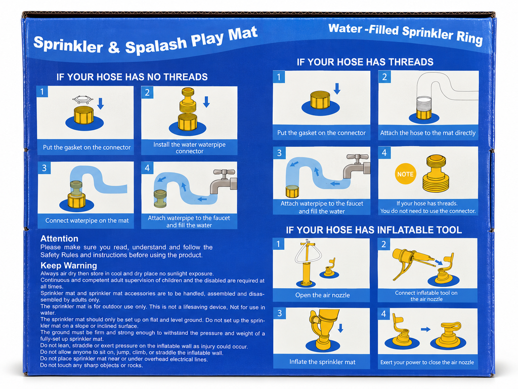 SUSENGO Sprinkler & Splash Play Mat – Elephant Design, 1.8 x 1.36 m