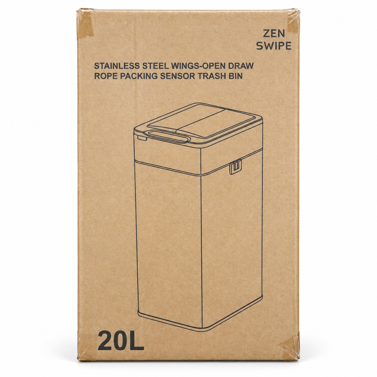 Zen Swipe Stainless Steel Sensor Trash Bin – 20L White Wings-Open (Model 9811)