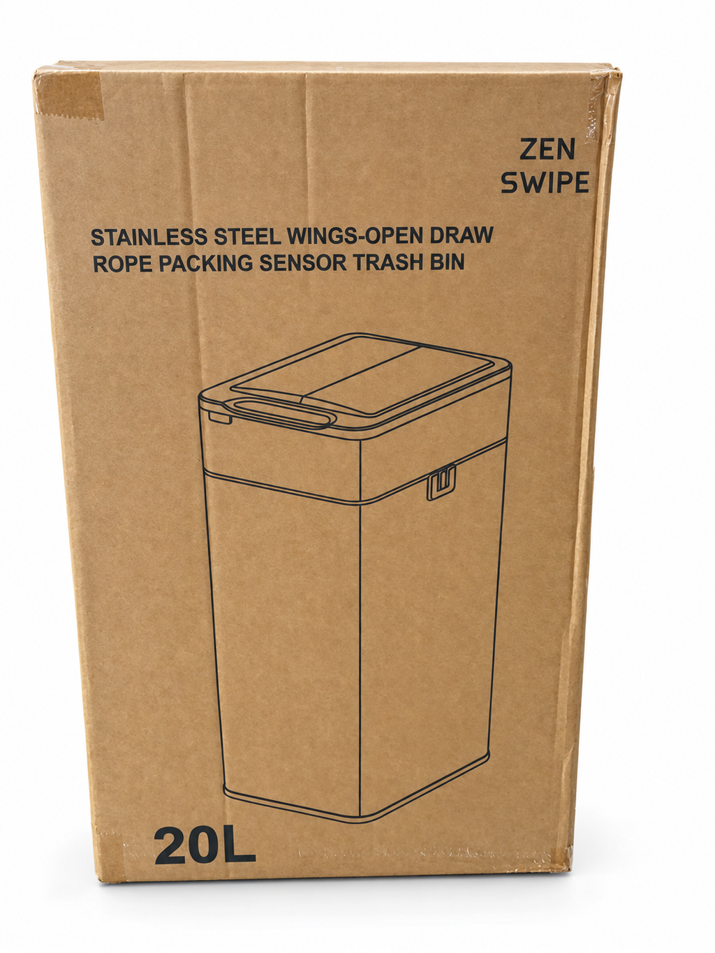 Zen Swipe Stainless Steel Sensor Trash Bin – 20L Charcoal Gray Wings-Open (Model 9811)