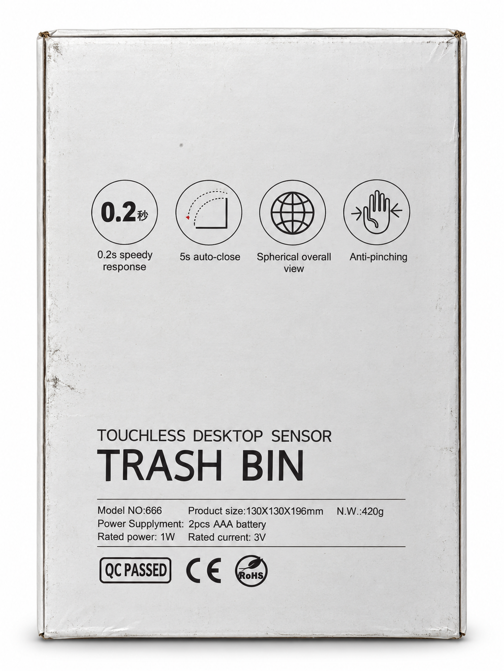 Zen Swipe Mini Touchless Desktop Sensor Trash Bin – Model 666 (5.12 x 5.12 x 7.72 in)