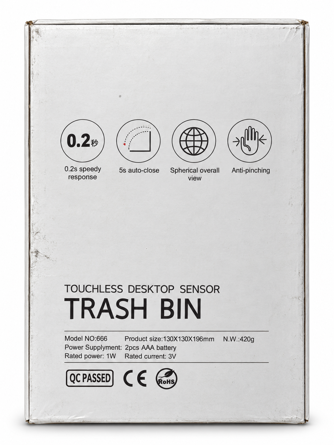 Zen Swipe Mini Touchless Desktop Sensor Trash Bin – Model 666 (5.12 x 5.12 x 7.72 in)