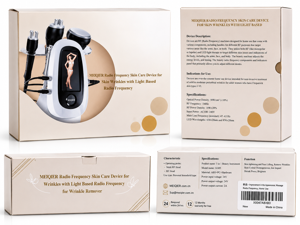 (OPEN BOX )MEIQIER 3-in-1 RF Skin Care Device – Radio Frequency Skin Tightening, Wrinkle Reduction & Facial Rejuvenation System