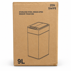 Zen Swipe Stainless Steel Sensor Trash Bin – 9L Charcoal Gray Wings-Open (Model 9809)