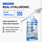 WELLAGE Real Hyaluronic Blue Ampoule 100, Korean Hydrating Serum for Face, Fragrance Free Hyaluronic Acid Deep Moisturizing Serum with Panthenol, PDRN for Sensitive Dry Skin Moisturizer, 2.54 Fl Oz_R