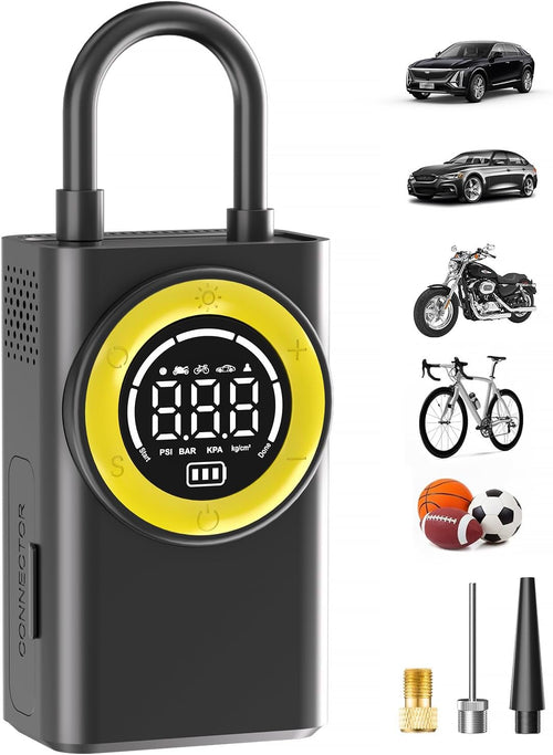 FlyKid Tire Inflator Portable Air Compressor,150 PSI Cordless Air Pump for Car Tires with Digital Pressure Gauge & LED Light,5X Faster Portable Tire Inflator for Car,Motorcycle,Bike,Ball