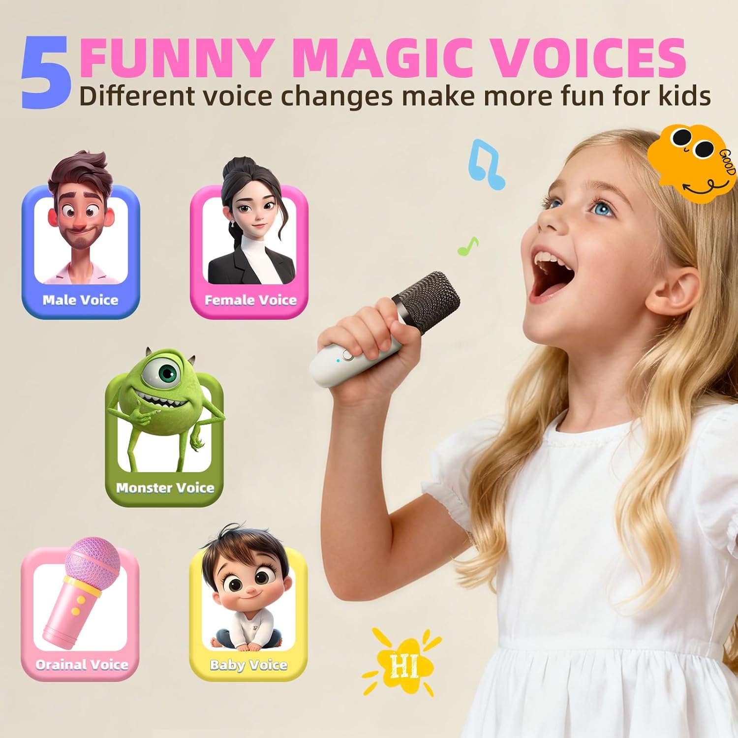 Kids Karaoke Machine  Bluetooth Speaker with 2 Wireless Mics, LED Lights Voice