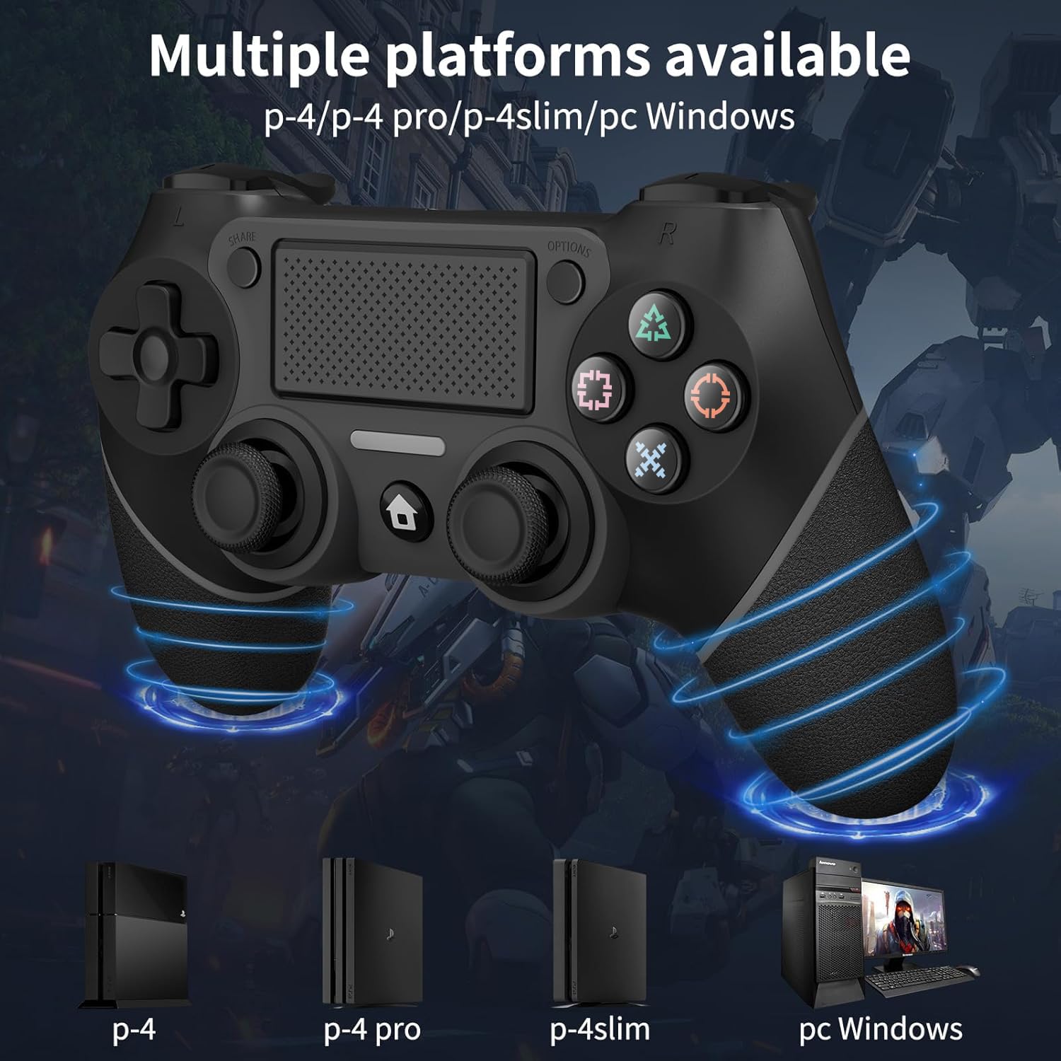 Wireless Controller Compatible with PS4/Pro/Slim, Black ps4 controller with Dual Vibration, 1000mAh Battery, 6-Axis Motion Sensor, Built-in Speaker & 3.5mm Headphone Jack, Charging Cable (black)