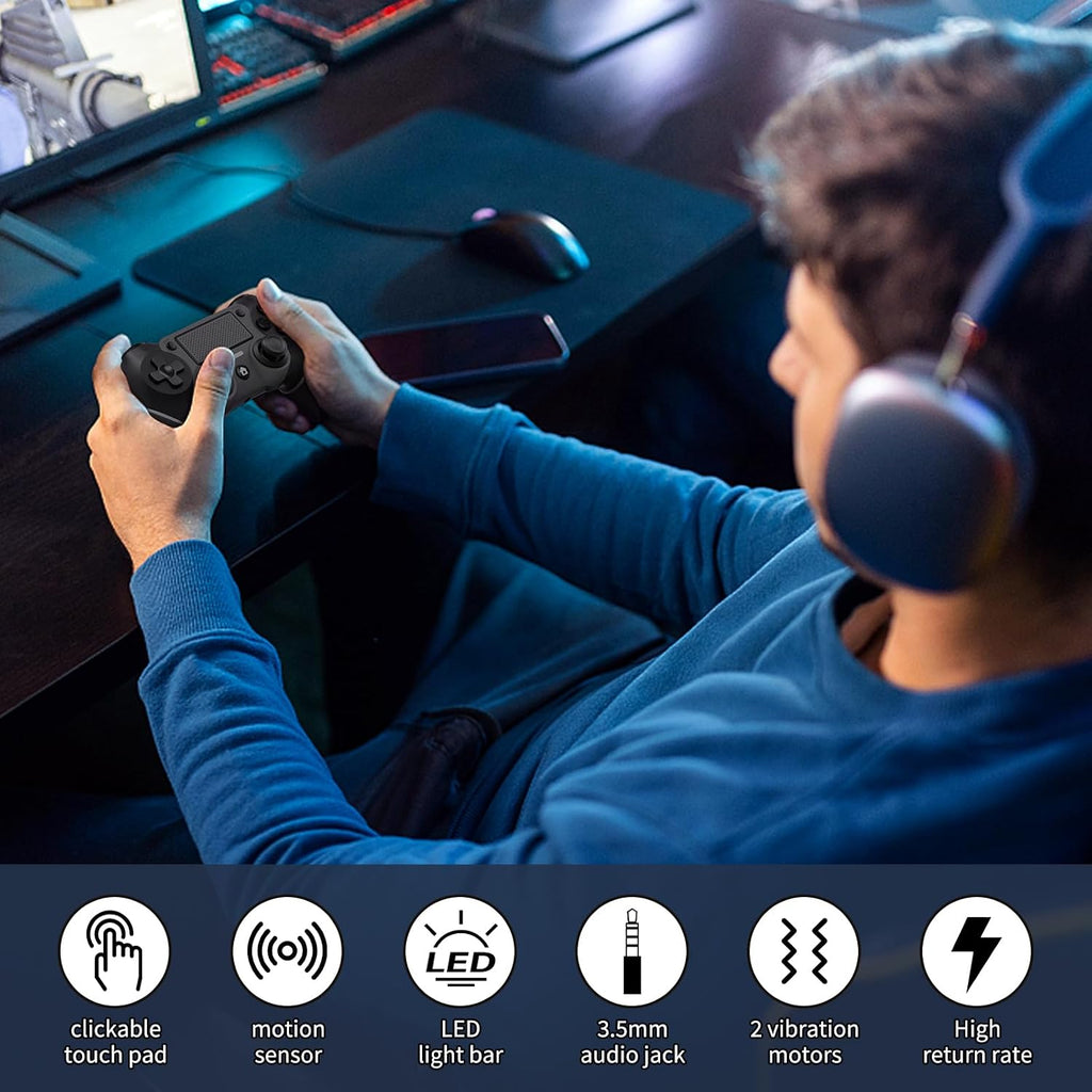 Wireless Controller Compatible with PS4/Pro/Slim, Black ps4 controller with Dual Vibration, 1000mAh Battery, 6-Axis Motion Sensor, Built-in Speaker & 3.5mm Headphone Jack, Charging Cable (black)