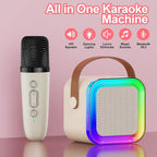 Kids Karaoke Machine  Bluetooth Speaker with 2 Wireless Mics, LED Lights Voice