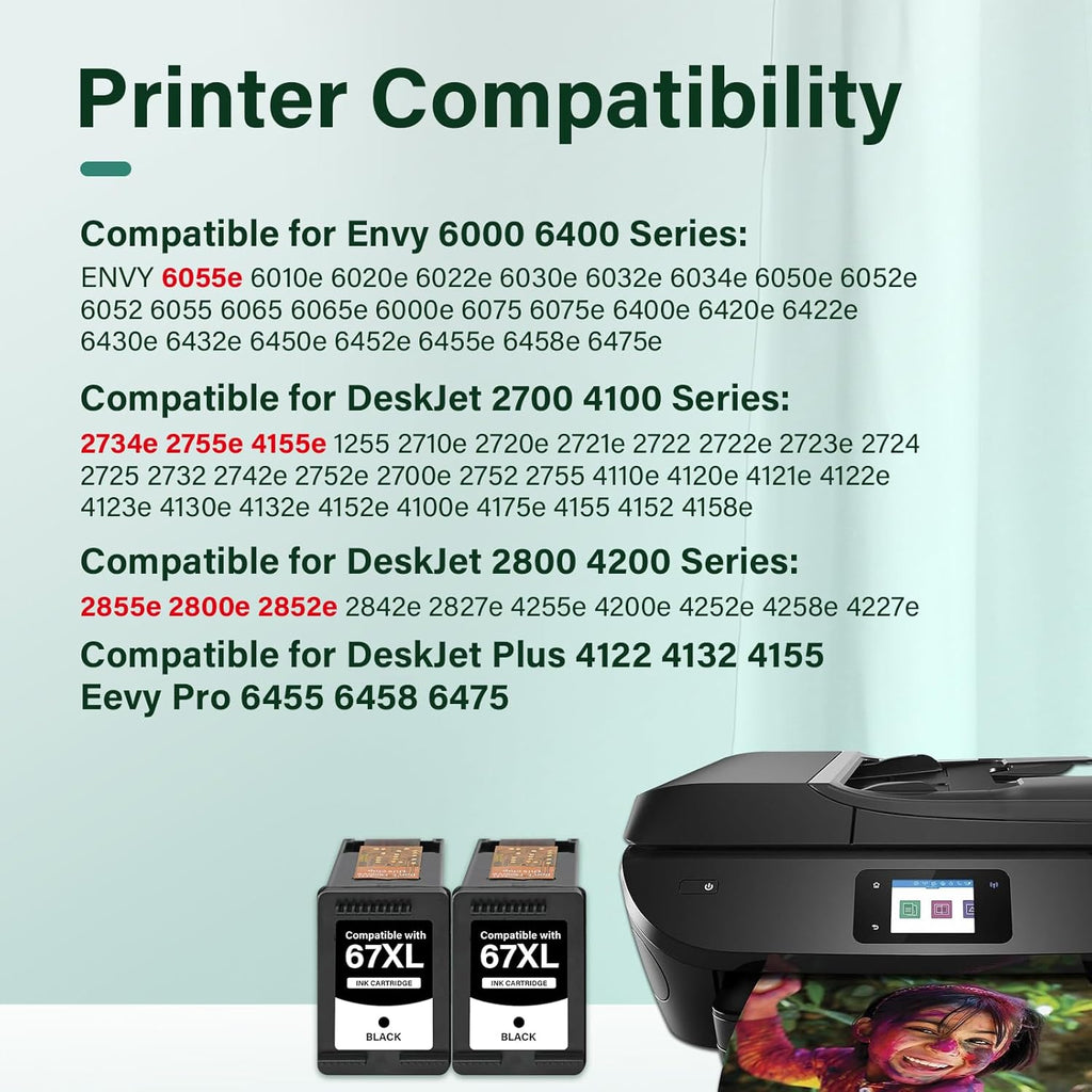 COOLTONER 67XL 67 XL 6055e 2800e Black Ink Cartridges for HP Printer 2755e 2855e 6000
