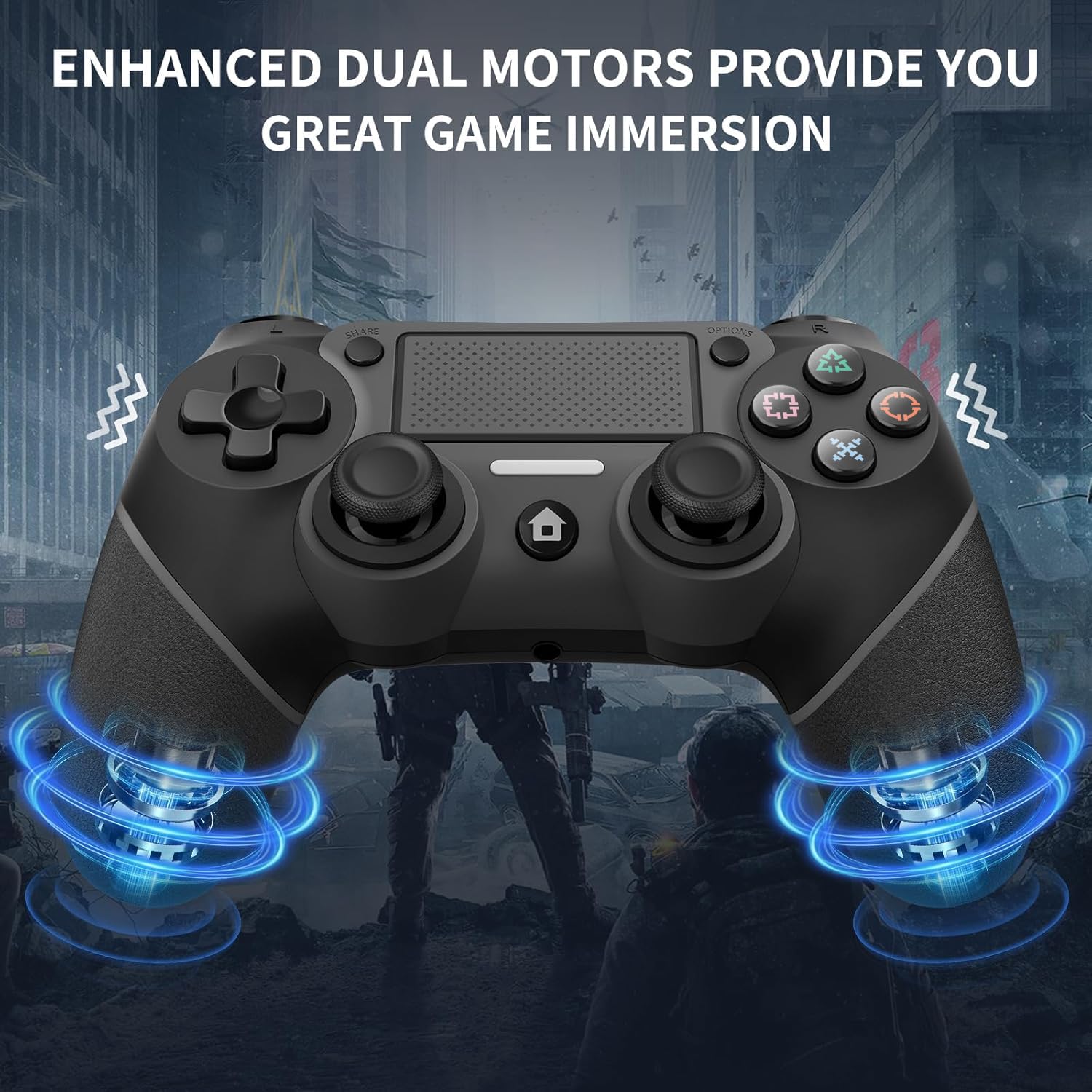 Wireless Controller Compatible with PS4/Pro/Slim, Black ps4 controller with Dual Vibration, 1000mAh Battery, 6-Axis Motion Sensor, Built-in Speaker & 3.5mm Headphone Jack, Charging Cable (black)