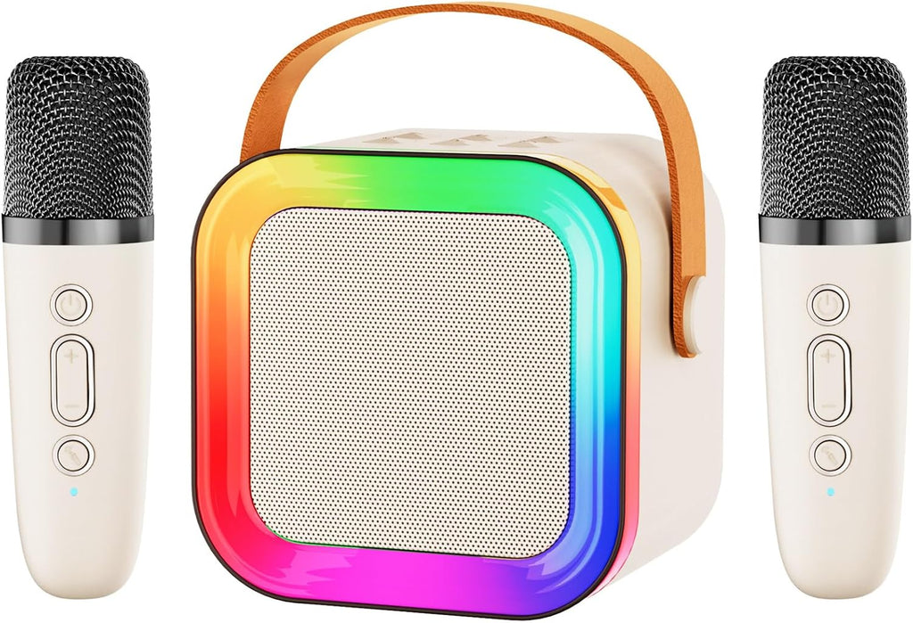 Kids Karaoke Machine  Bluetooth Speaker with 2 Wireless Mics, LED Lights Voice