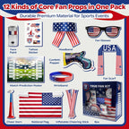 USA Soccer Fan Kit for 2026 World Cup, 12-in-1 Complete Set with Flag Headband, Retractable Horn, Face Paint, Cheering Sticks, Scarf & Large American Flag – Patriotic Gear for Watch Parties