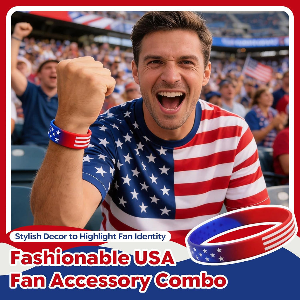 USA Soccer Fan Kit for 2026 World Cup, 12-in-1 Complete Set with Flag Headband, Retractable Horn, Face Paint, Cheering Sticks, Scarf & Large American Flag – Patriotic Gear for Watch Parties