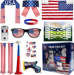 USA Soccer Fan Kit for 2026 World Cup, 12-in-1 Complete Set with Flag Headband, Retractable Horn, Face Paint, Cheering Sticks, Scarf & Large American Flag – Patriotic Gear for Watch Parties