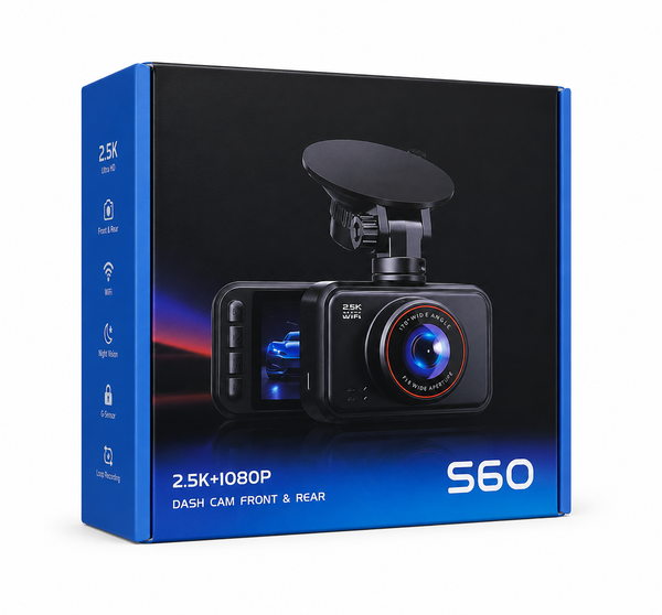 S60 2.5K+1080P Dual Dash Cam Front & Rear Camera with WiFi Night Vision Loop Recording