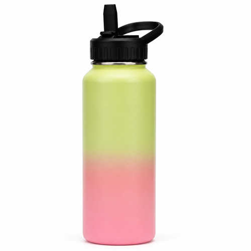 40 oz Insulated Stainless Steel Water Bottle with Straw Lid & Handle — Green/Pink Ombre