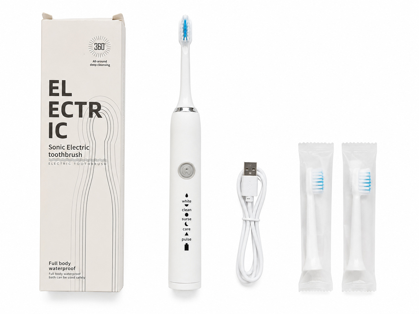 Electric Sonic Toothbrush – Rechargeable Waterproof Toothbrush with 4 Cleaning Modes