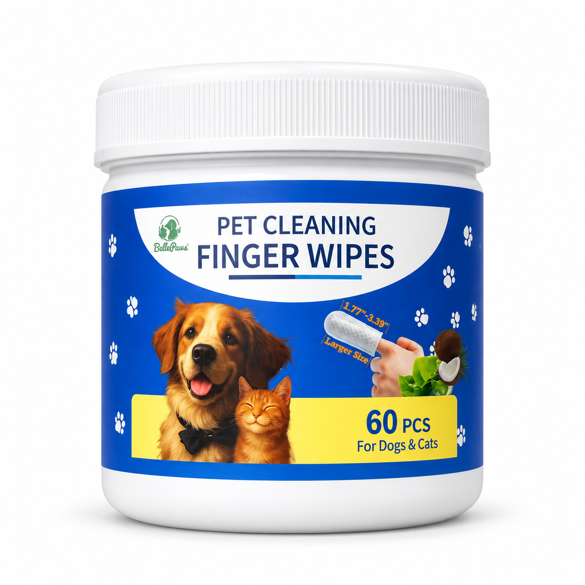 BellePaws Pet Cleaning Finger Wipes – 60 Pcs for Dogs & Cats
