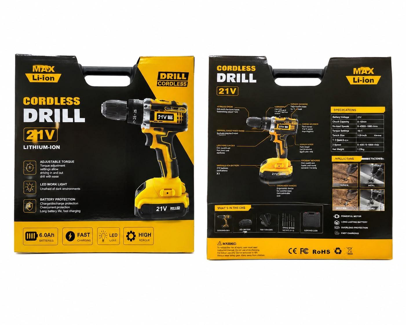 21V Cordless Drill Driver Kit Li-Ion Battery LED Light 4-Speed Tool Set
