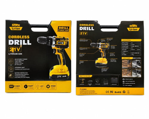 21V Cordless Drill Driver Kit Li-Ion Battery LED Light 4-Speed Tool Set