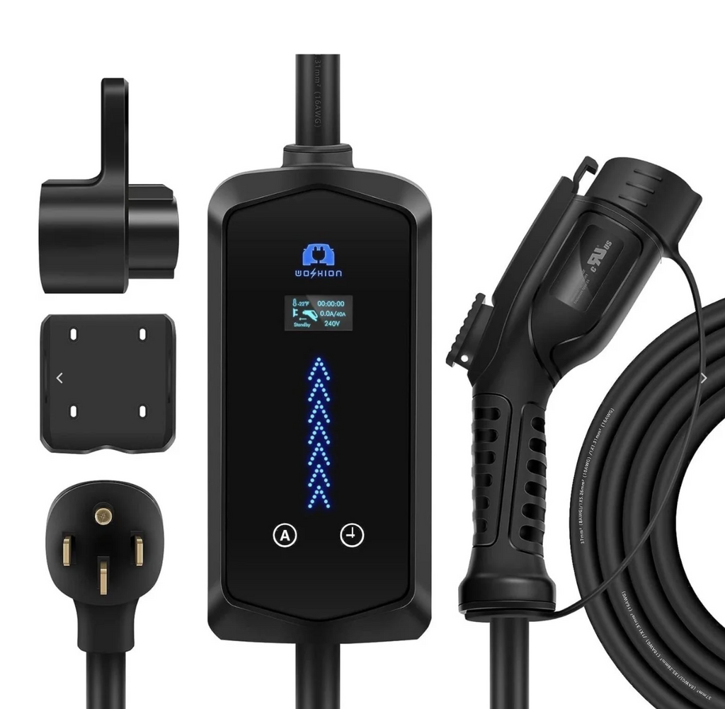WOSHION Level 2 Portable EV Charger 40A, NEMA 14-50 Plug, 240V Fast Charging Station, Adjustable 16A-40A, 25FT Cable, IP66 Waterproof, Compatible with All J1772 EVs