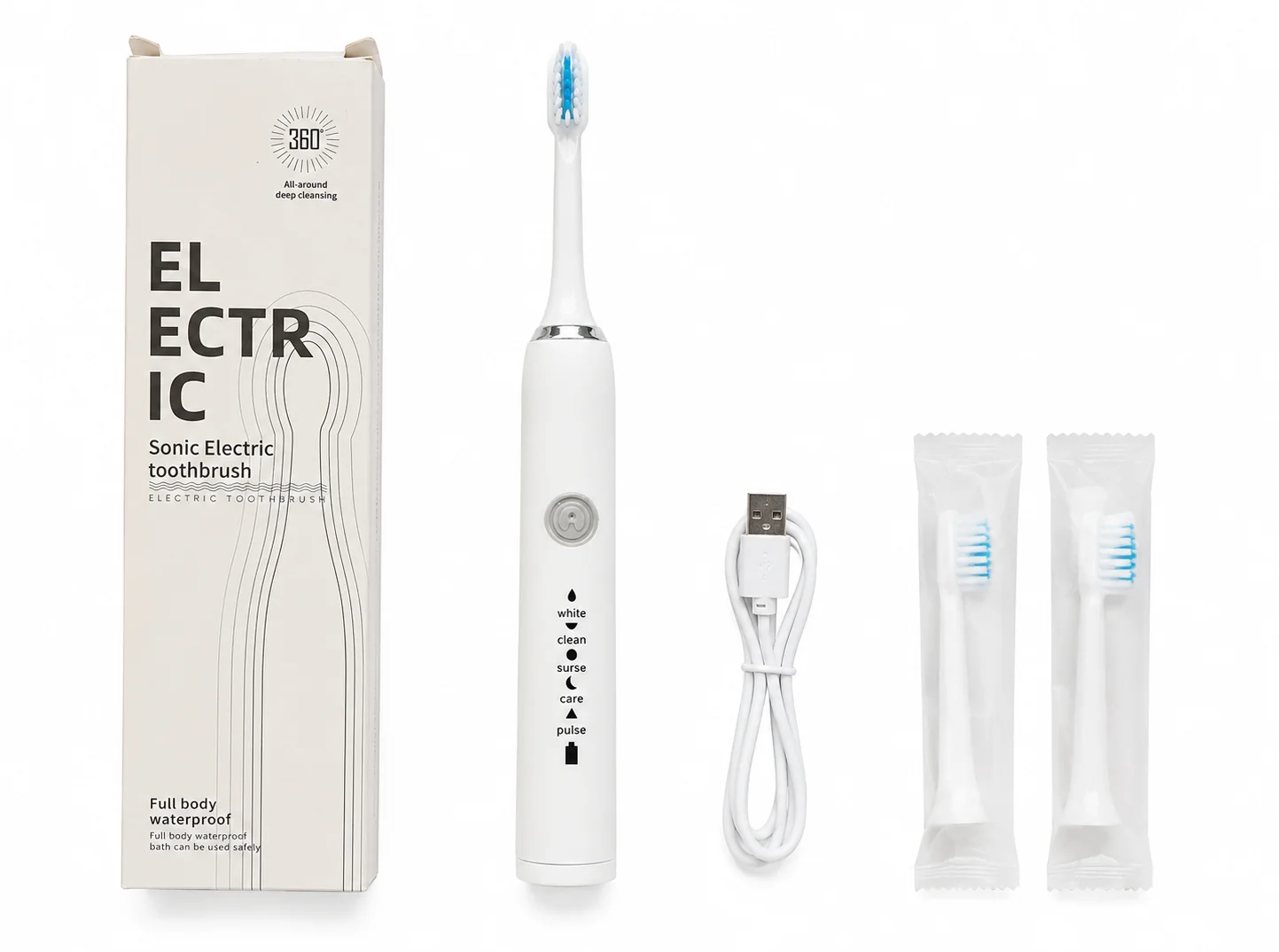 Electric Sonic Toothbrush – Rechargeable Waterproof Toothbrush with 4 Cleaning Modes