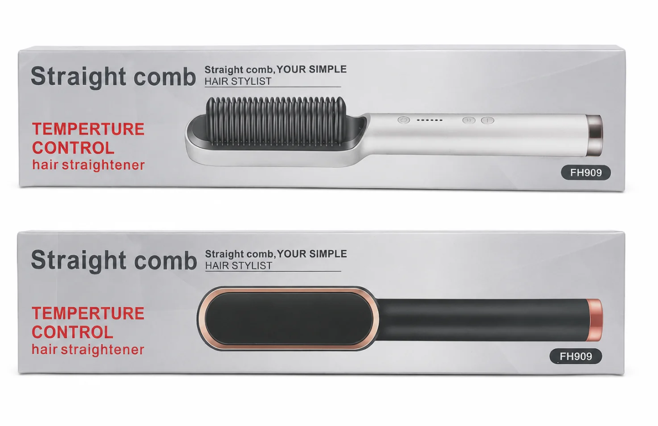 FH909 Hair Straightening Comb – Temperature Control Hair Straightener Brush