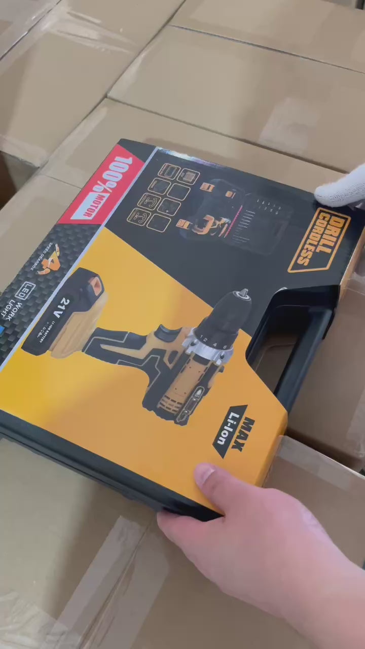 21V Cordless Drill Driver Kit Li-Ion Battery LED Light 4-Speed Tool Set